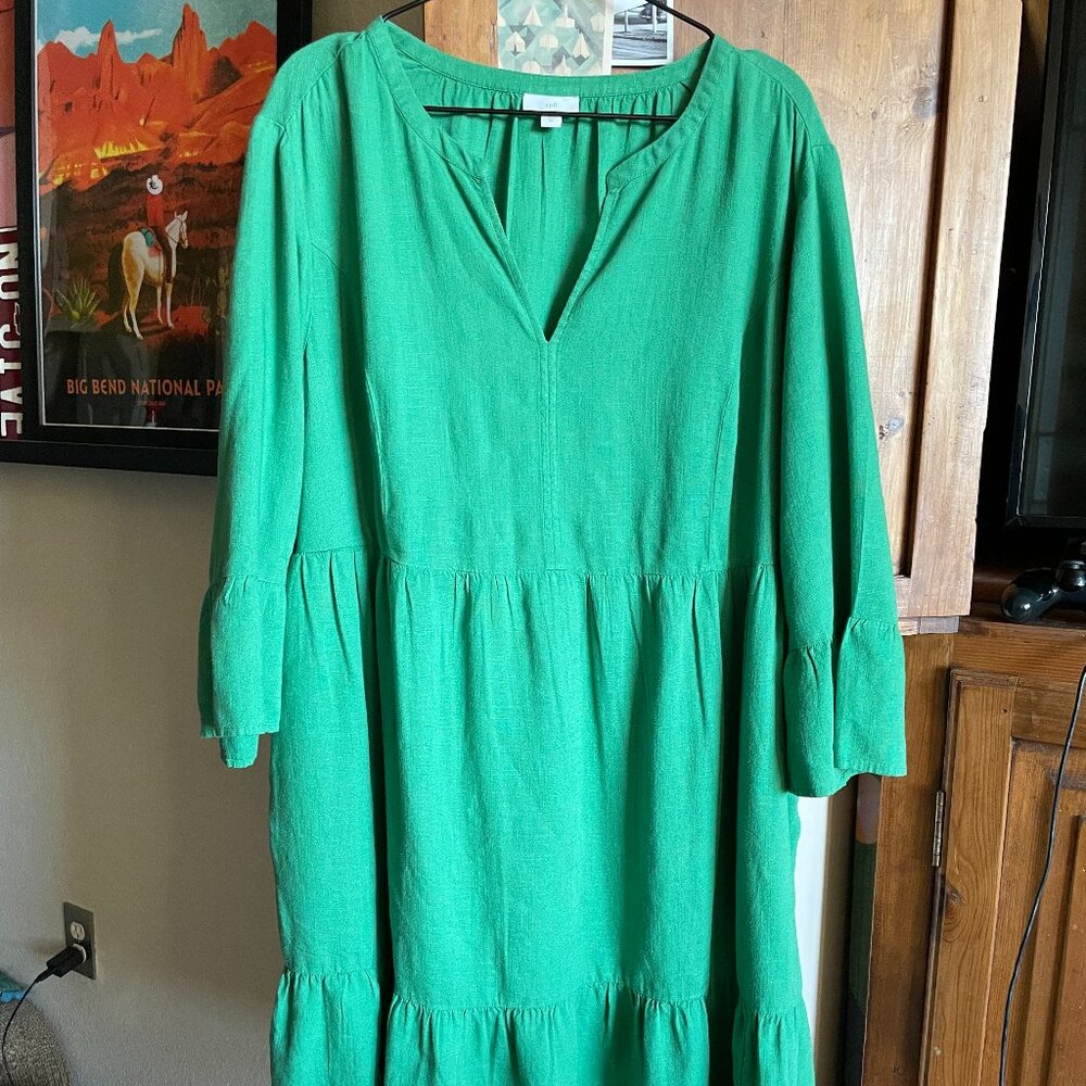 J.Jill Jardin Dress In Fern Bright Green Tiered Women's Plus 2X